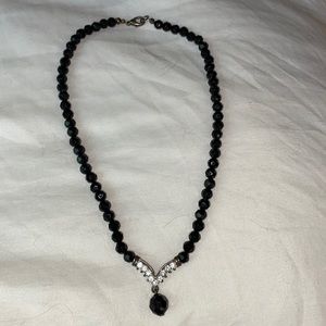 Afterthoughts Beaded,Rhinestone Necklace-Drop Bead-Lobster Claw Clasp,Velvet Bag
